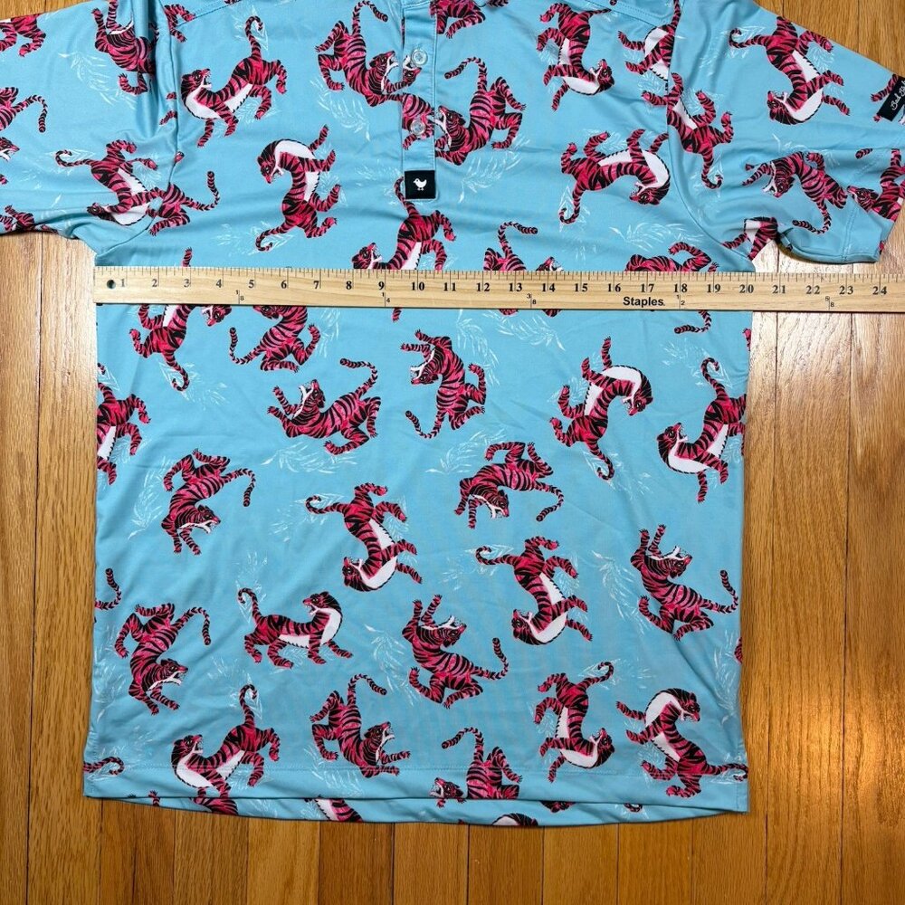 Bad Birdie Polo Shirt Mens Small Blue Tiger All Over Print Golf Performance - Picture 9 of 16